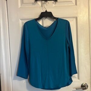 Gerard Darel Blue V-Neck 3/4 Sleeve Silk Blouse